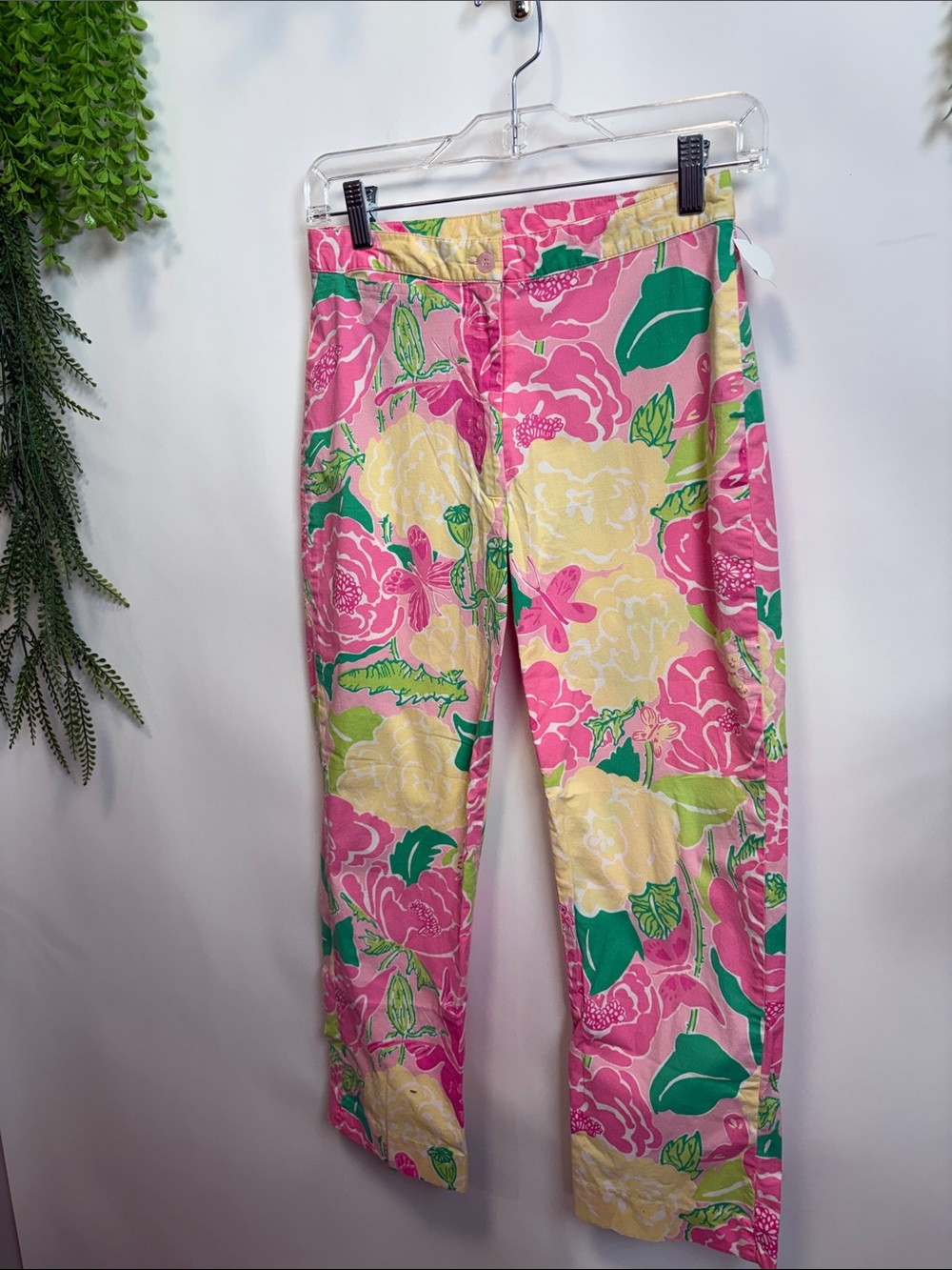 Lilly Pulitzer Girls Floral Cotton Pants - Pink, Yellow & Green